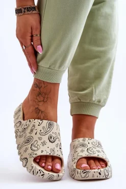 Discount Modne Damskie Klapki Na Masywnej Platformie Beżowe Lorette Damskie Klapki Na Platformie