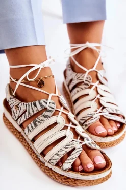 Maciejka Modne Damskie Skórzane Sandały 05552-04 Beżowo-Czarne