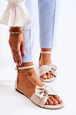 New Evento Modne Damskie Skórzane Sandały Beżowe Astana