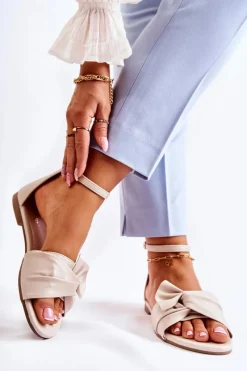 New Evento Modne Damskie Skórzane Sandały Beżowe Astana