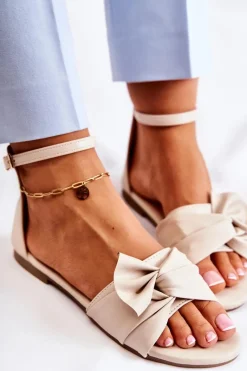 New Evento Modne Damskie Skórzane Sandały Beżowe Astana