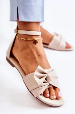 New Evento Modne Damskie Skórzane Sandały Beżowe Astana