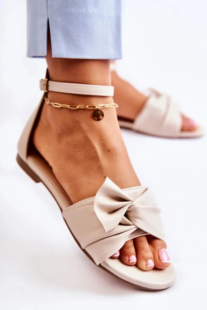 New Evento Modne Damskie Skórzane Sandały Beżowe Astana