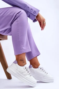 Best Boto Modne Damskie Sneakersy Na Platformie Biało-Fioletowe Claribel