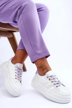 Best Boto Modne Damskie Sneakersy Na Platformie Biało-Fioletowe Claribel