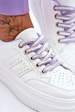 Best Boto Modne Damskie Sneakersy Na Platformie Biało-Fioletowe Claribel