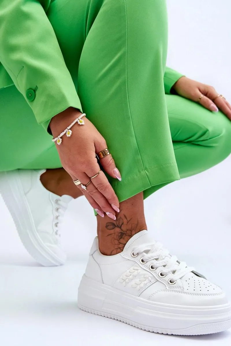 Discount Modne Damskie Sneakersy Na Platformie Białe Claribel Damskie Buty Sportowe Na Platformie|Sneakersy Damskie