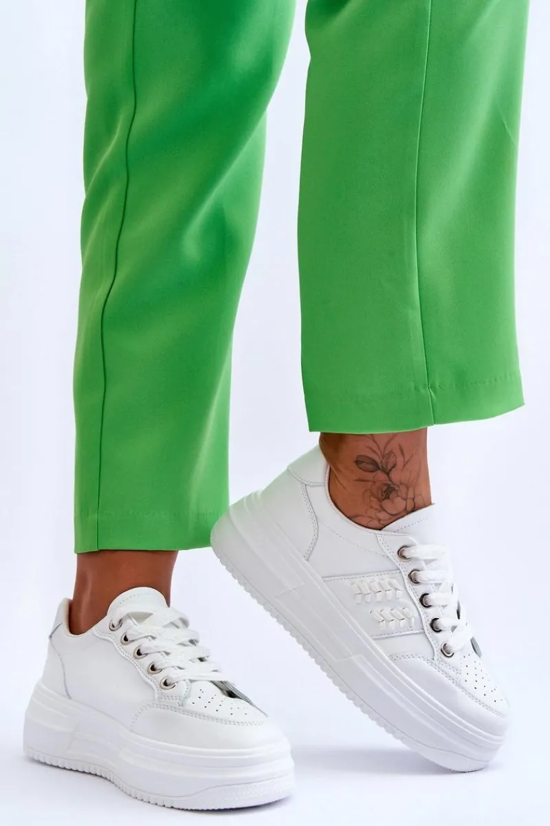 Discount Modne Damskie Sneakersy Na Platformie Białe Claribel Damskie Buty Sportowe Na Platformie|Sneakersy Damskie