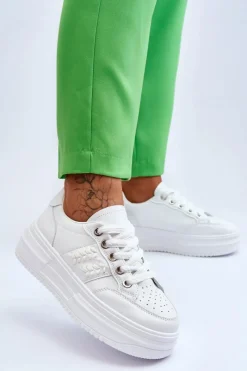 Discount Modne Damskie Sneakersy Na Platformie Białe Claribel Damskie Buty Sportowe Na Platformie|Sneakersy Damskie
