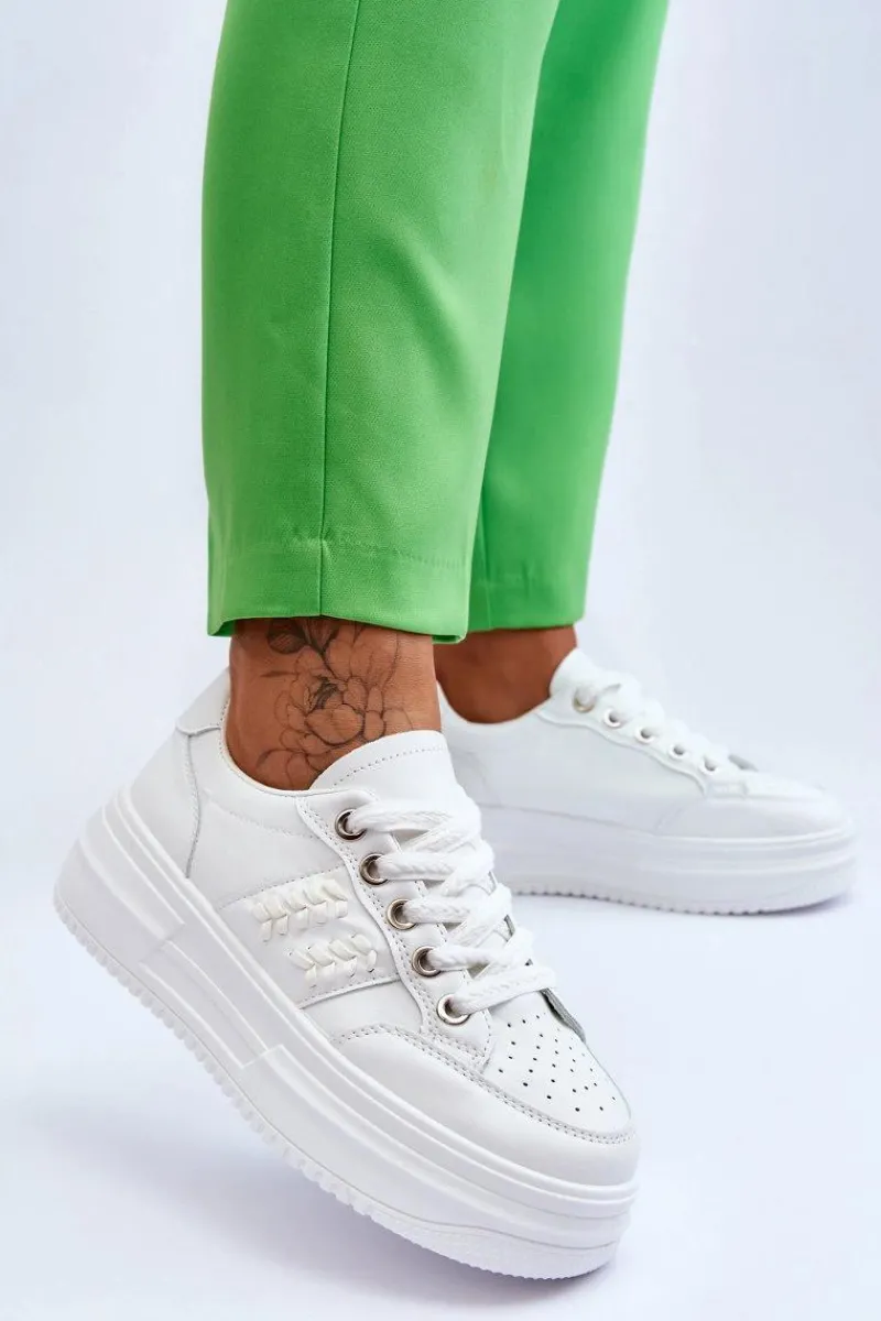 Discount Modne Damskie Sneakersy Na Platformie Białe Claribel Damskie Buty Sportowe Na Platformie|Sneakersy Damskie