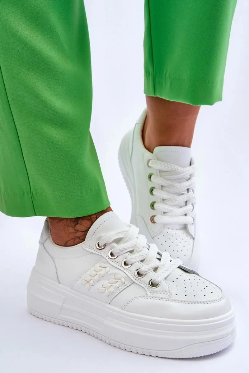 Discount Modne Damskie Sneakersy Na Platformie Białe Claribel Damskie Buty Sportowe Na Platformie|Sneakersy Damskie