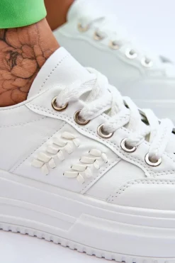 Discount Modne Damskie Sneakersy Na Platformie Białe Claribel Damskie Buty Sportowe Na Platformie|Sneakersy Damskie
