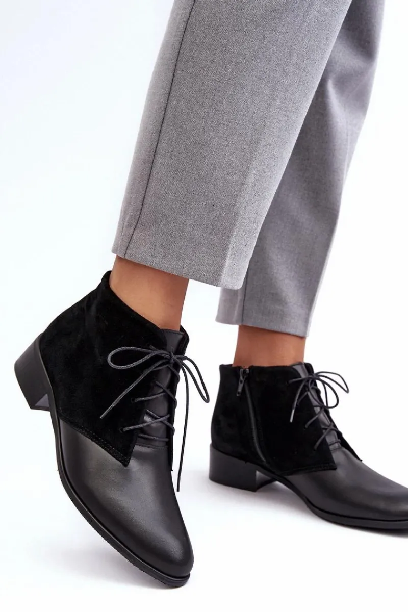 Online Boto Modne Damskie Sznurowane Botki Czarne Kefora