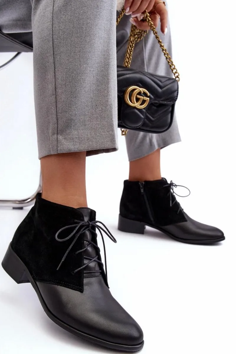 Online Boto Modne Damskie Sznurowane Botki Czarne Kefora