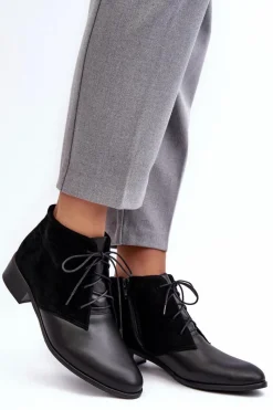 Online Boto Modne Damskie Sznurowane Botki Czarne Kefora
