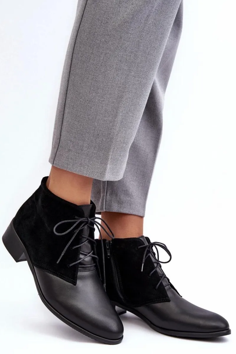 Online Boto Modne Damskie Sznurowane Botki Czarne Kefora