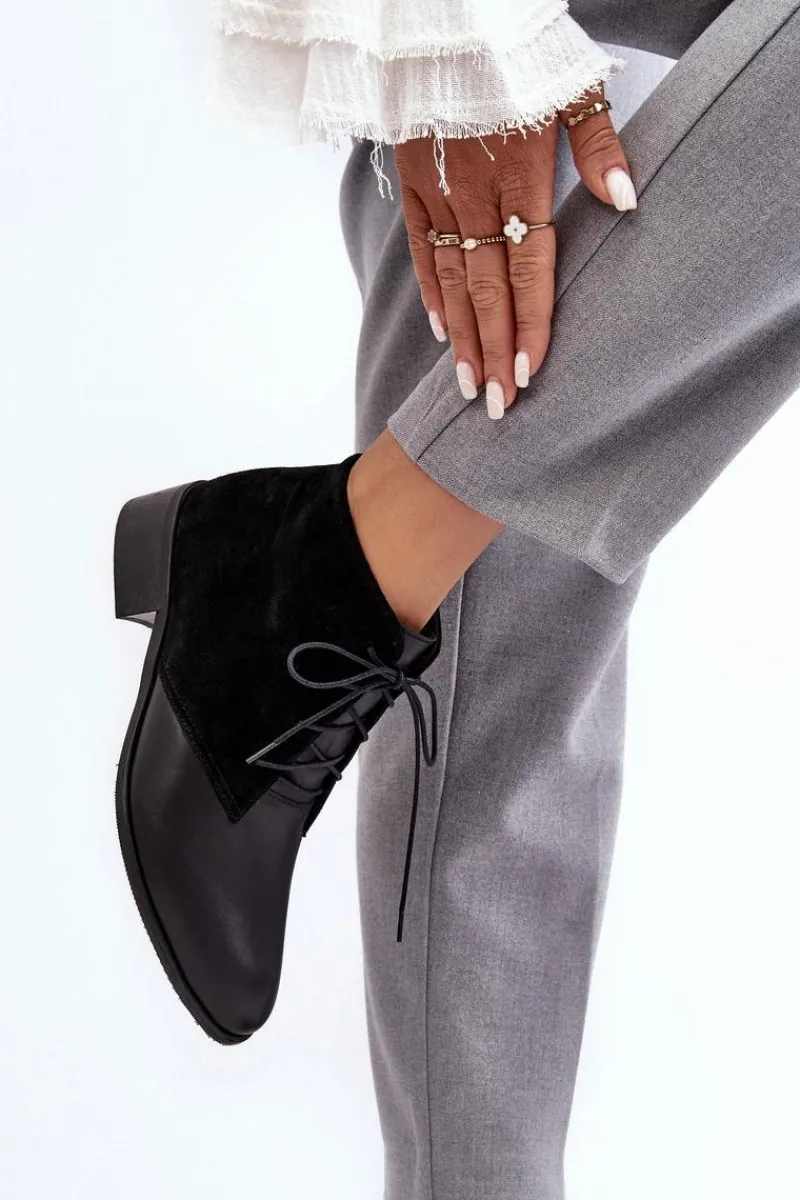 Online Boto Modne Damskie Sznurowane Botki Czarne Kefora