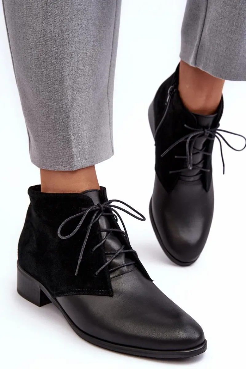 Online Boto Modne Damskie Sznurowane Botki Czarne Kefora