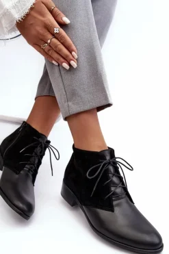 Online Boto Modne Damskie Sznurowane Botki Czarne Kefora