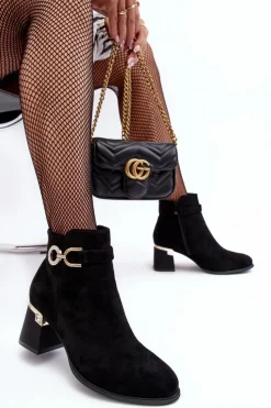 New Modne Damskie Zamszowe Botki Czarne Nola Damskie Botki Wiosenne|Botki Na Słupku