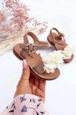 Dziewczęce>Boto Modne Dziecięce Sandały Z Kwiatami Beżowo-Złote Poly