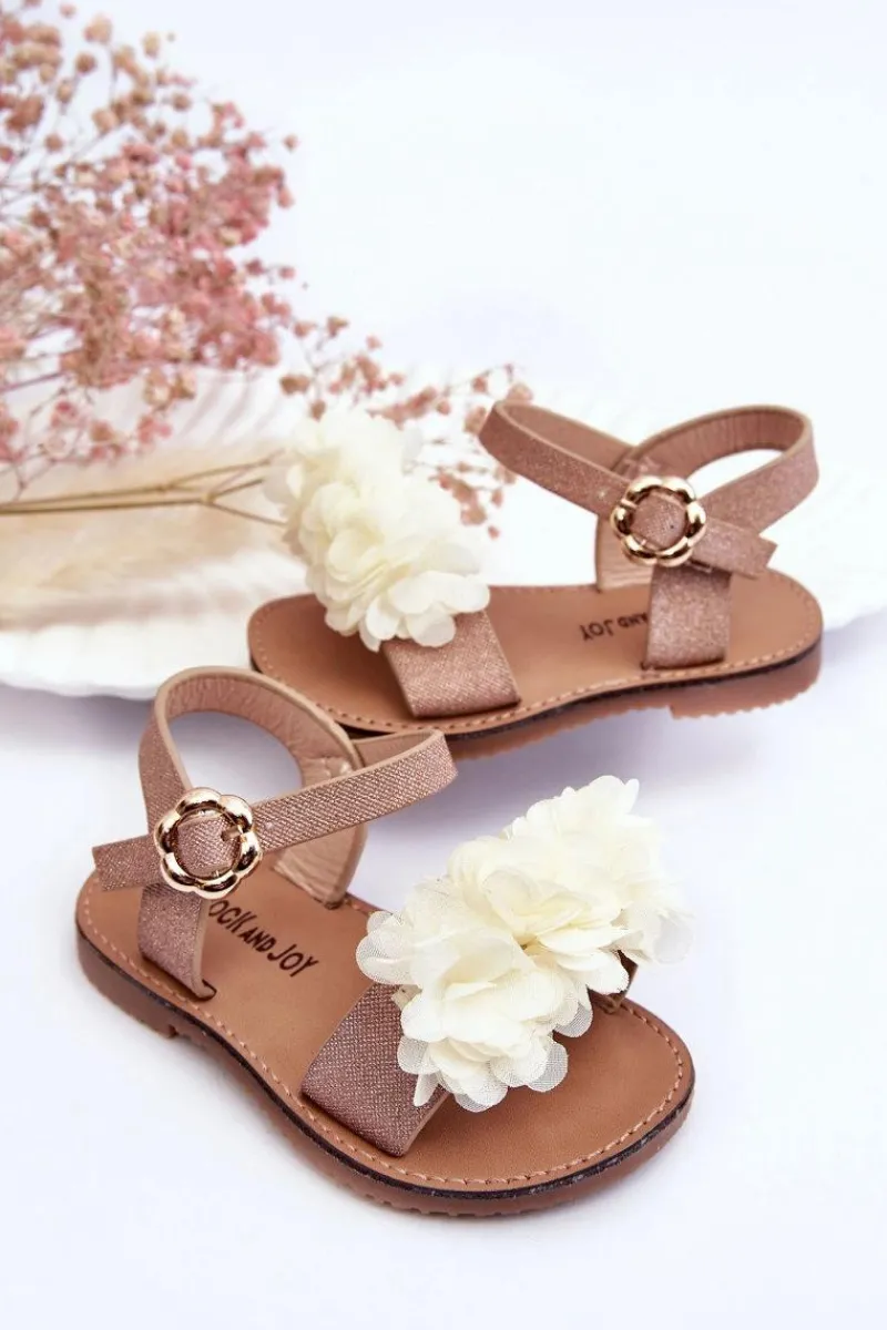 Dziewczęce>Boto Modne Dziecięce Sandały Z Kwiatami Beżowo-Złote Poly
