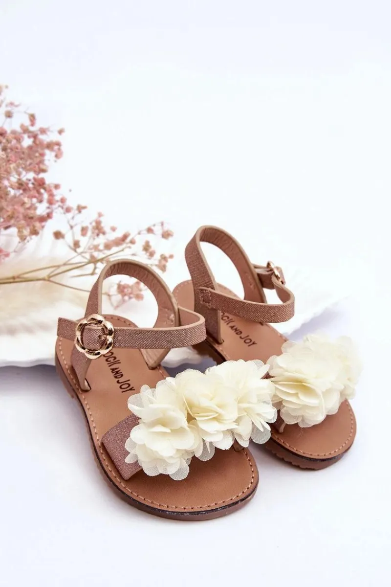Dziewczęce>Boto Modne Dziecięce Sandały Z Kwiatami Beżowo-Złote Poly