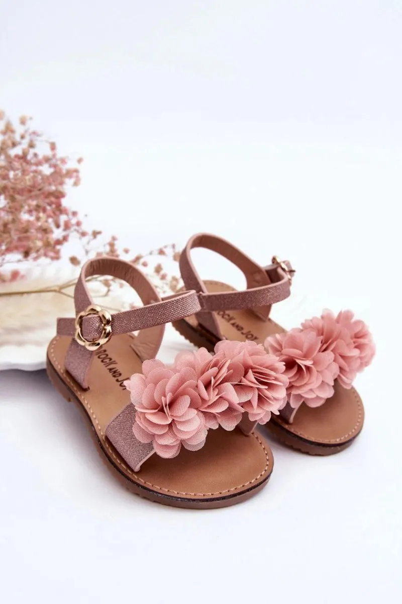 New Modne Dziecięce Sandały Z Kwiatami Różowe Poly Dzieci Dziewczęce