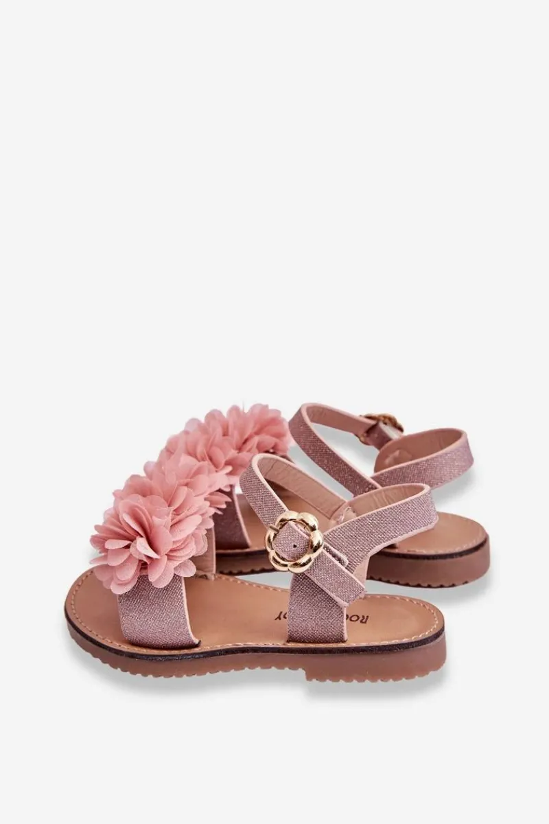 New Modne Dziecięce Sandały Z Kwiatami Różowe Poly Dzieci Dziewczęce