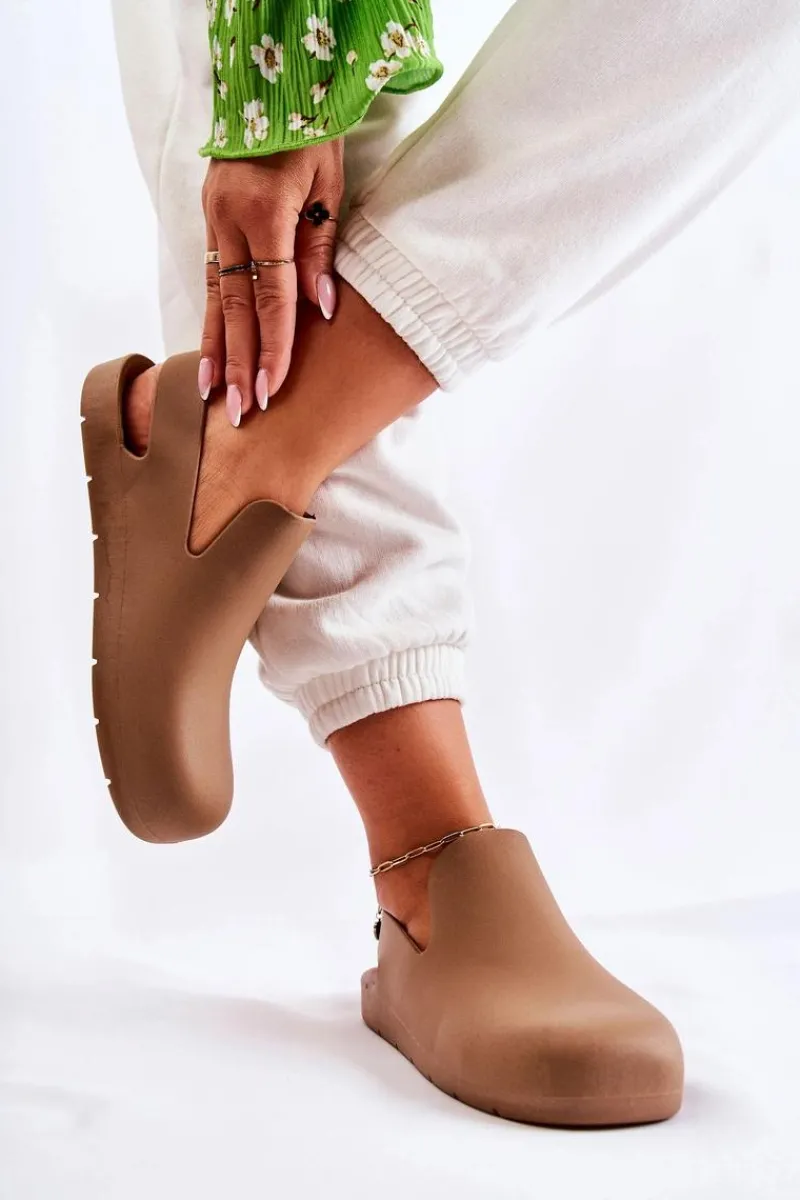 Outlet Modne Gumowe Chodaki Brązowe Meriko Damskie Sandały Gumowe|Klapki Damskie Klasyczne