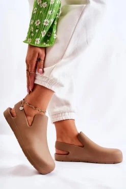 Outlet Modne Gumowe Chodaki Brązowe Meriko Damskie Sandały Gumowe|Klapki Damskie Klasyczne