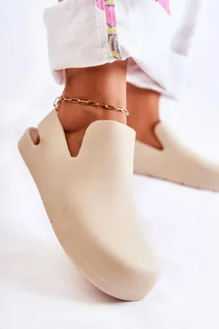 Best Boto Modne Gumowe Chodaki Jasnobeżowe Meriko