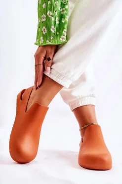 Discount Modne Gumowe Chodaki Pomarańczowe Meriko Damskie Sandały Gumowe|Klapki Damskie Klasyczne