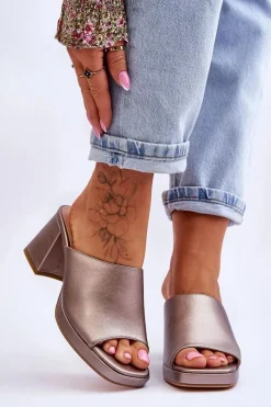 Klapki Na Obcasie>Buty Sergio Leone Modne Klapki Na Obcasie Sergio Leone KL322 Ciemnosrebrne