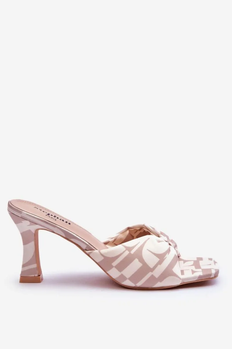 Outlet Modne Klapki Na Obcasie W Print Beżowe Floria Damskie Klapki Na Obcasie|Klapki Damskie Klasyczne