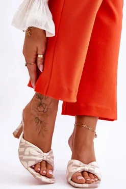 Outlet Modne Klapki Na Obcasie W Print Beżowe Floria Damskie Klapki Na Obcasie|Klapki Damskie Klasyczne