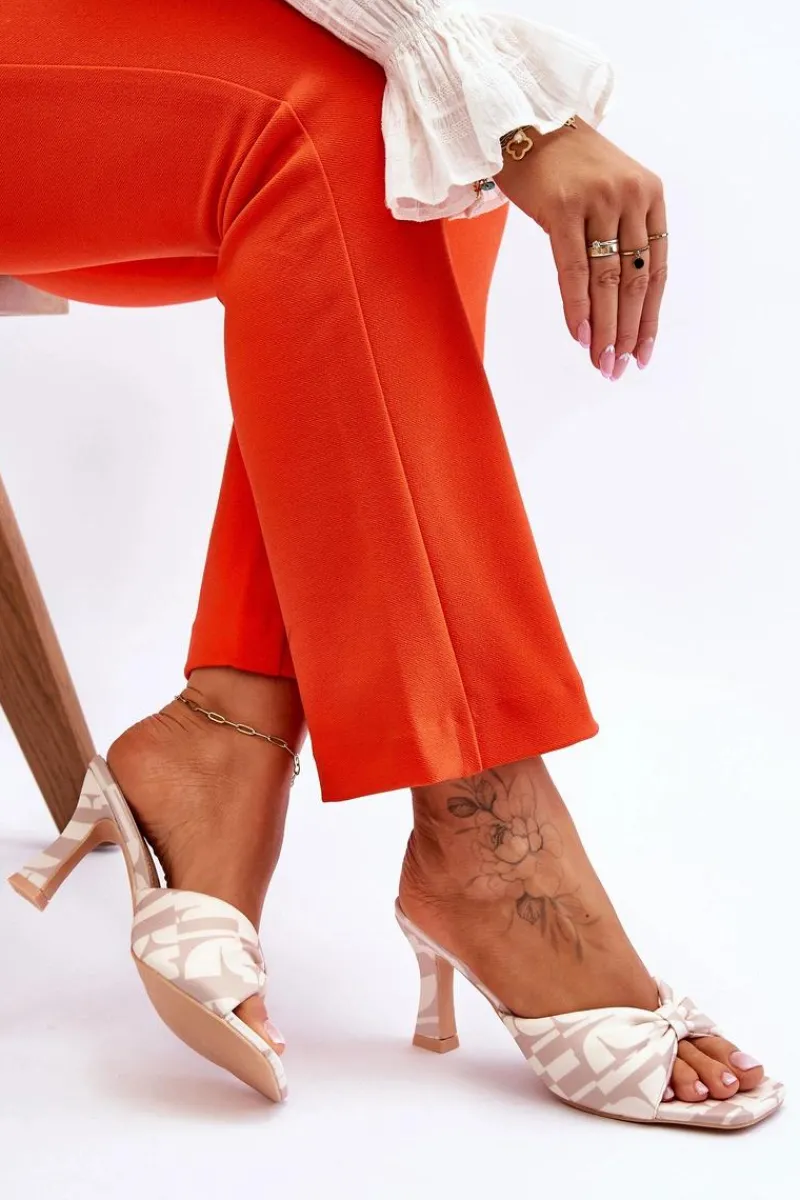 Outlet Modne Klapki Na Obcasie W Print Beżowe Floria Damskie Klapki Na Obcasie|Klapki Damskie Klasyczne