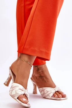 Outlet Modne Klapki Na Obcasie W Print Beżowe Floria Damskie Klapki Na Obcasie|Klapki Damskie Klasyczne