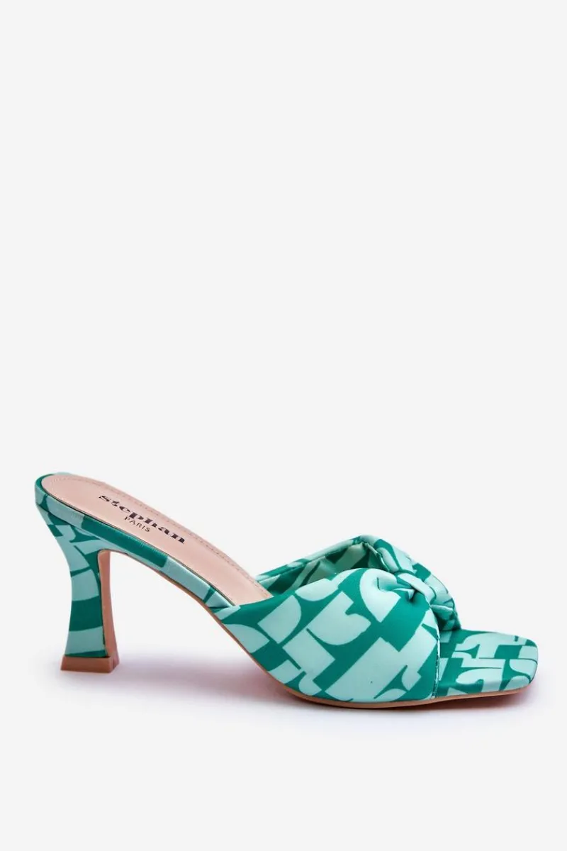 Best Boto Modne Klapki Na Obcasie W Print Zielone Floria