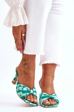 Best Boto Modne Klapki Na Obcasie W Print Zielone Floria