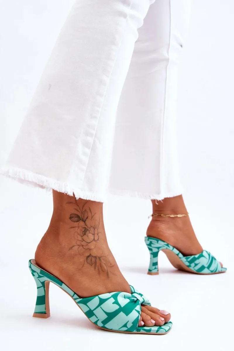 Best Boto Modne Klapki Na Obcasie W Print Zielone Floria