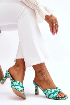 Best Boto Modne Klapki Na Obcasie W Print Zielone Floria