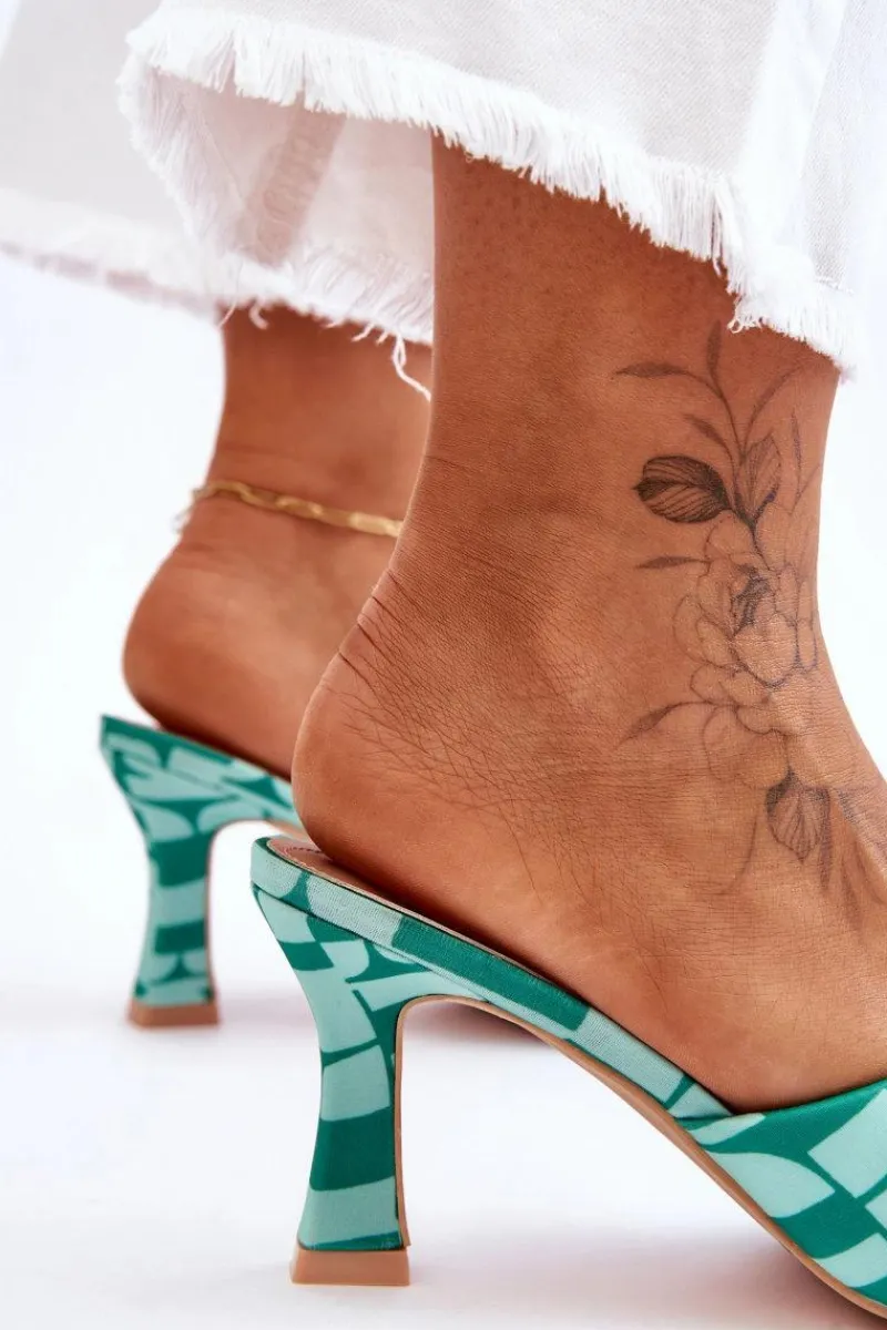 Best Boto Modne Klapki Na Obcasie W Print Zielone Floria