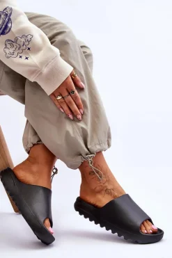 New Boto Modne Klapki Na Platformie Czarne Estella