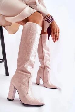 Boto Modne Kozaki Na Słupku Beżowe Constancy Beżowy