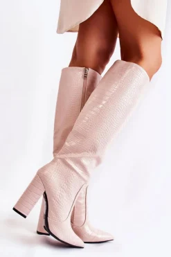 Boto Modne Kozaki Na Słupku Beżowe Constancy Beżowy