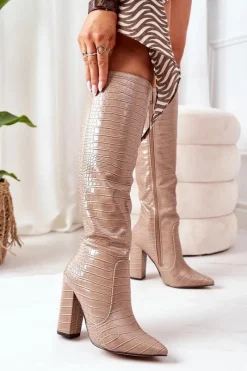 Clearance Modne Kozaki Na Słupku Ciemnobeżowe Constancy Damskie Kozaki Wiosenne|Kozaki Za Kolano