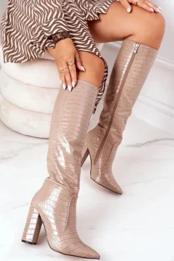 Clearance Modne Kozaki Na Słupku Ciemnobeżowe Constancy Damskie Kozaki Wiosenne|Kozaki Za Kolano