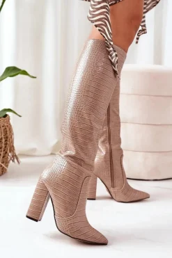 Clearance Modne Kozaki Na Słupku Ciemnobeżowe Constancy Damskie Kozaki Wiosenne|Kozaki Za Kolano