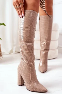 Clearance Modne Kozaki Na Słupku Ciemnobeżowe Constancy Damskie Kozaki Wiosenne|Kozaki Za Kolano